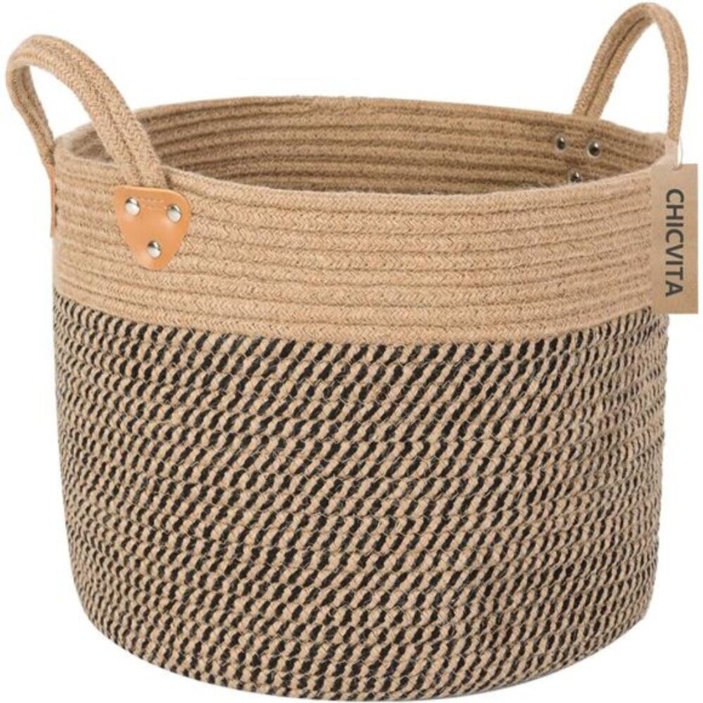 Woven Storage Basket with Handles, Jute Rope Decor